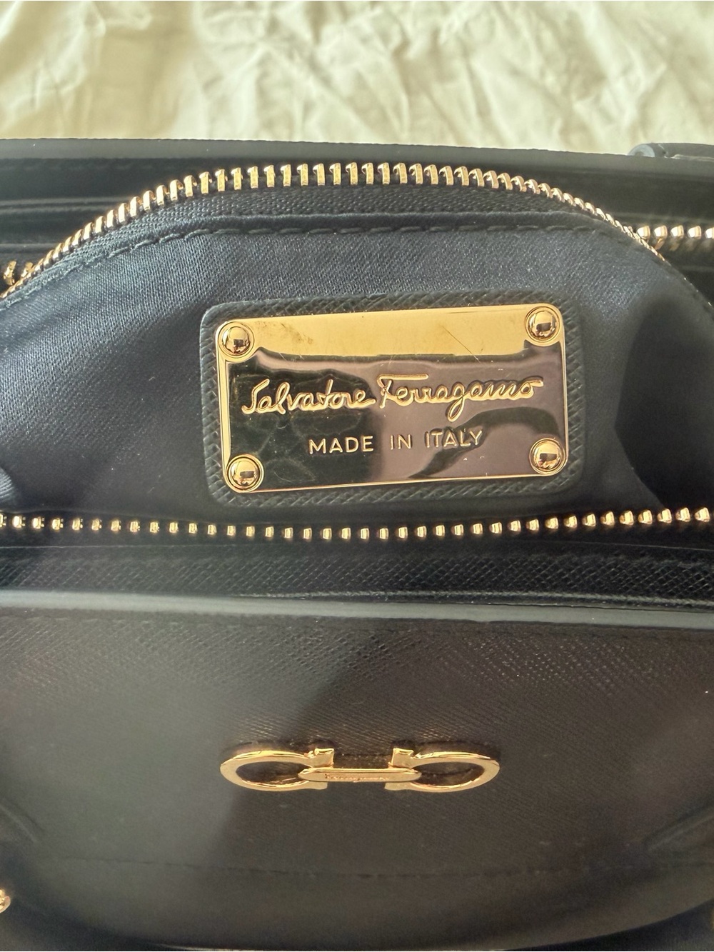 Salvatore Ferragamo Black Leather Satchel with Gold Gancini Hardware - Picture 12 of 13